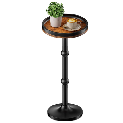 Small Round Side Table, Coffee Drink Table for Small Spaces, Modern Night Stand with Metal Leg, Weighted Iron Base Pedestal Round End Tables for Living Room, Bedroom, Narrow Corners,Sofa Couch